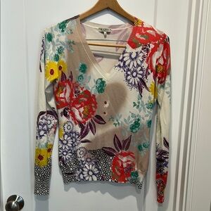 Etro silk, V-Neck Sweater with Floral Design